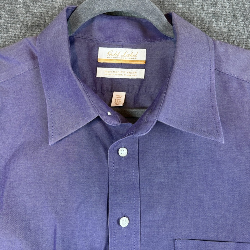 Roundtree & Yorke Gold Label Mens Purple Dress Shirt 17.5 35 Non-Iron Cotton